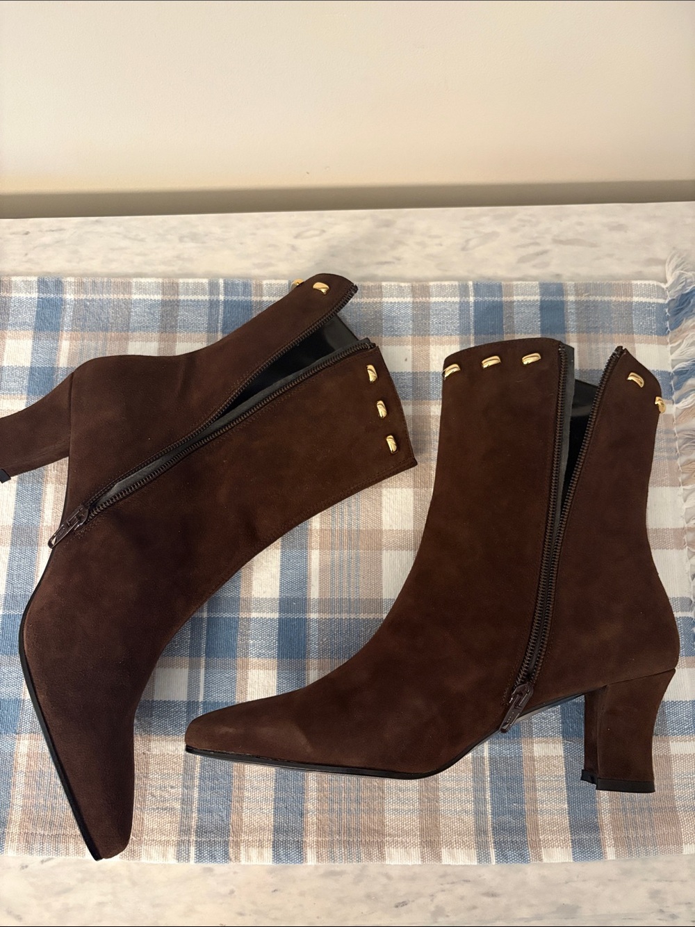 Proxy Brown Suede Ankle Boots with Gold Trim 7.5 - Picture 16 of 16